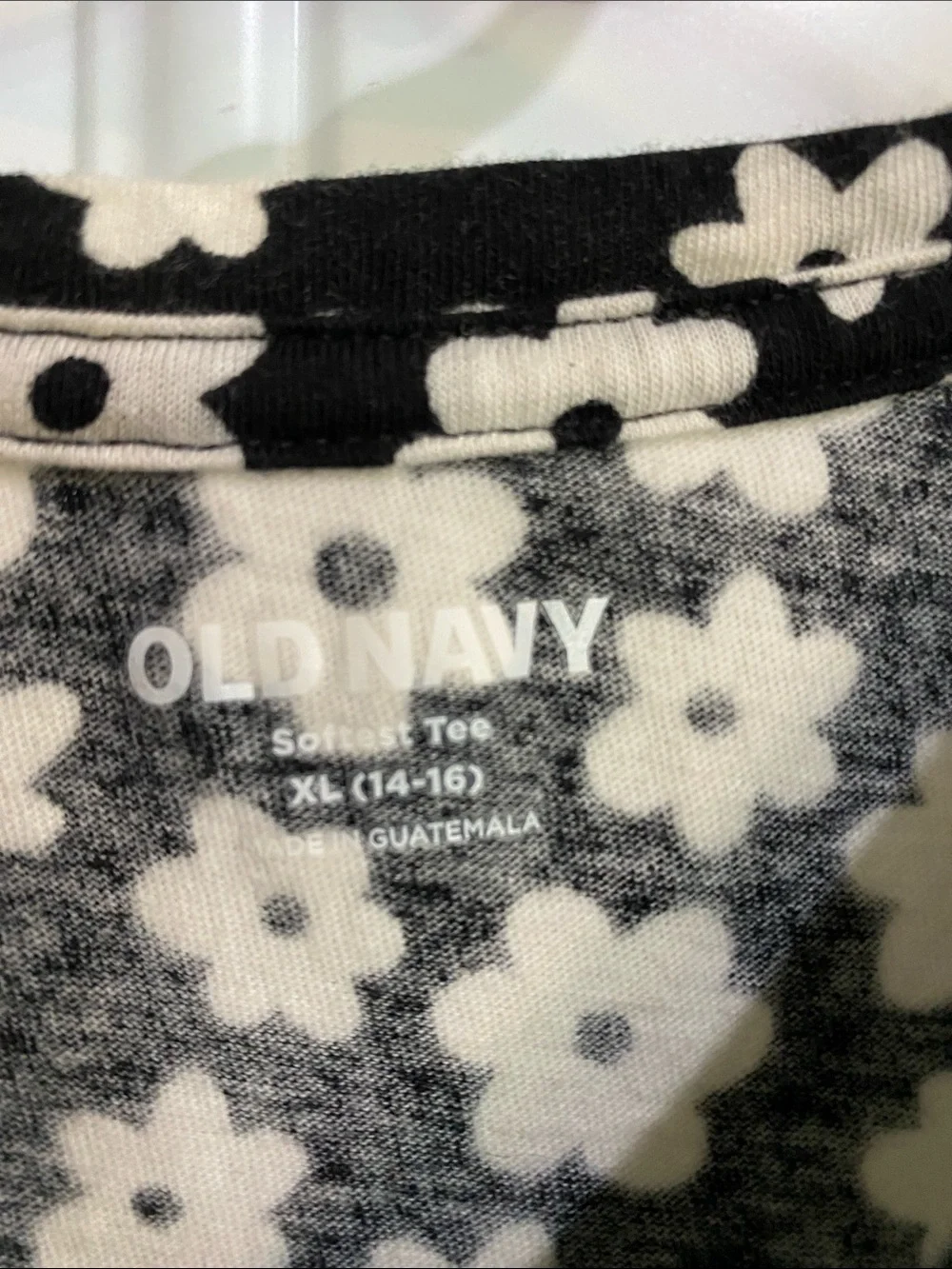 Old Navy Black Tee with White Daisy Pattern - Short Sleeve